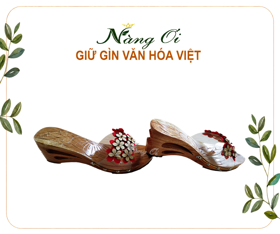 guốc gỗ với quai nhựa trong đính hoa cao 8cm
